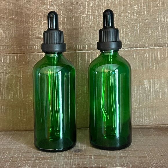 Green Glass Dropper Bottle 4 oz - Set of 2 - Picture 1 of 2